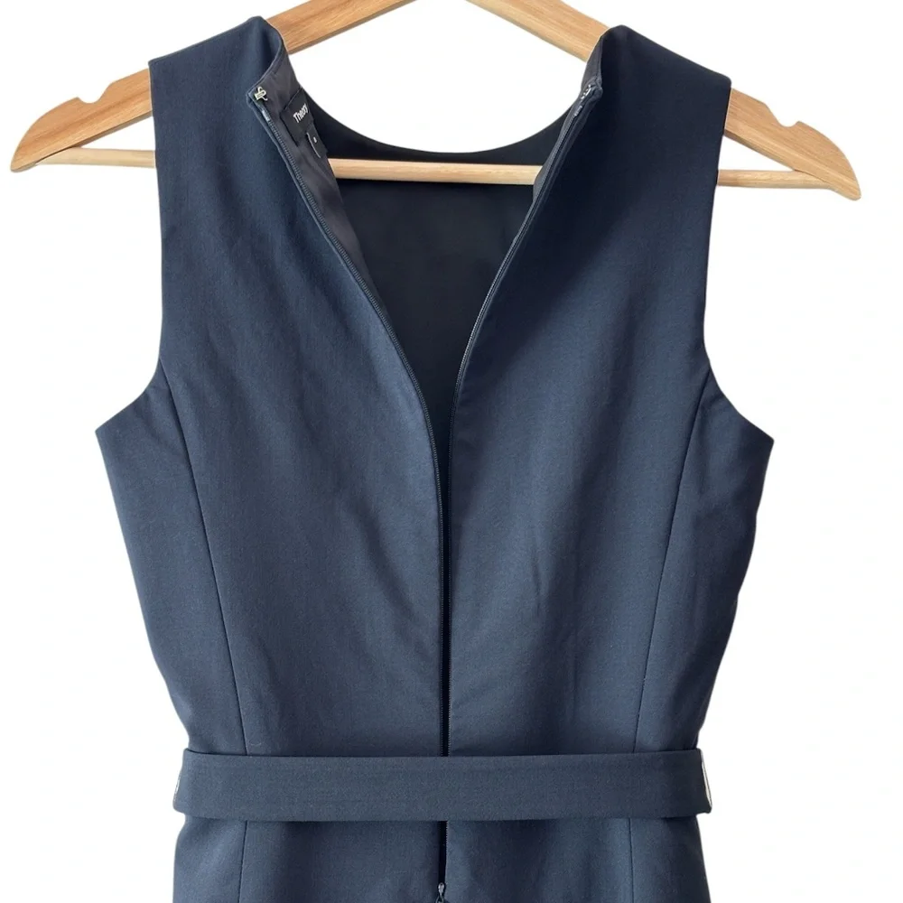 Theory "Vaille B" Belted Sheath Dress - Navy Blue Size 0 - Picture 7 of 10